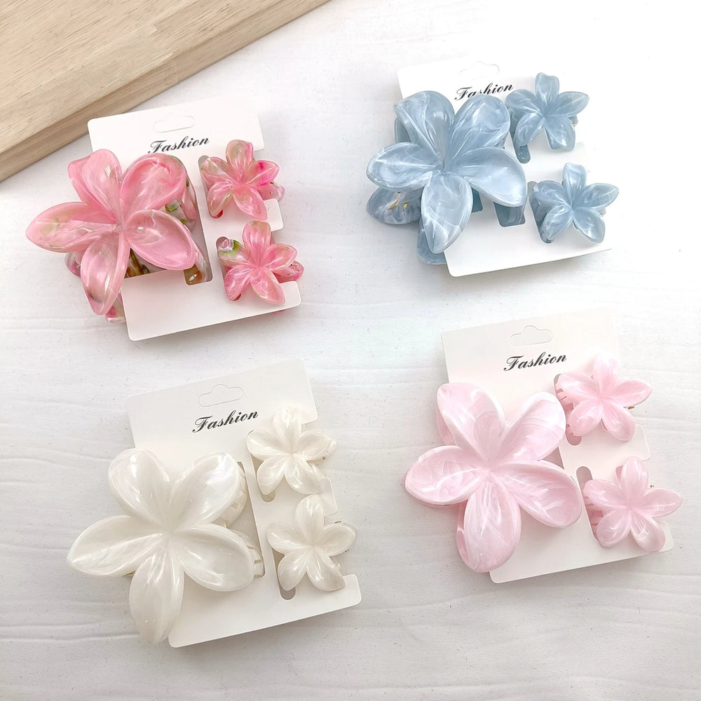 3/6/9/12PCS Hawaiian Gradient Flower Hair Claw Clip For Women Girl Fashion Plastic Non S detail view
