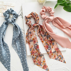 Fashion Leopard Print Bow Satin Long Ribbon Ponytail Scarf Hair Tie Scrunchies Women alternate view