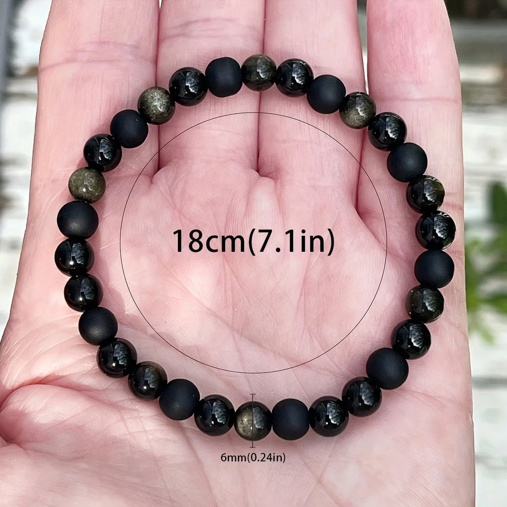 Triple Protection Bracelet | Black Natural Stone with Golden Obsidian lifestyle view