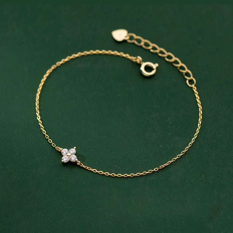 Four Leaf Clover Cubic Zirconia Bracelet | Trendy Chain Link Bracelet for Women additional angle
