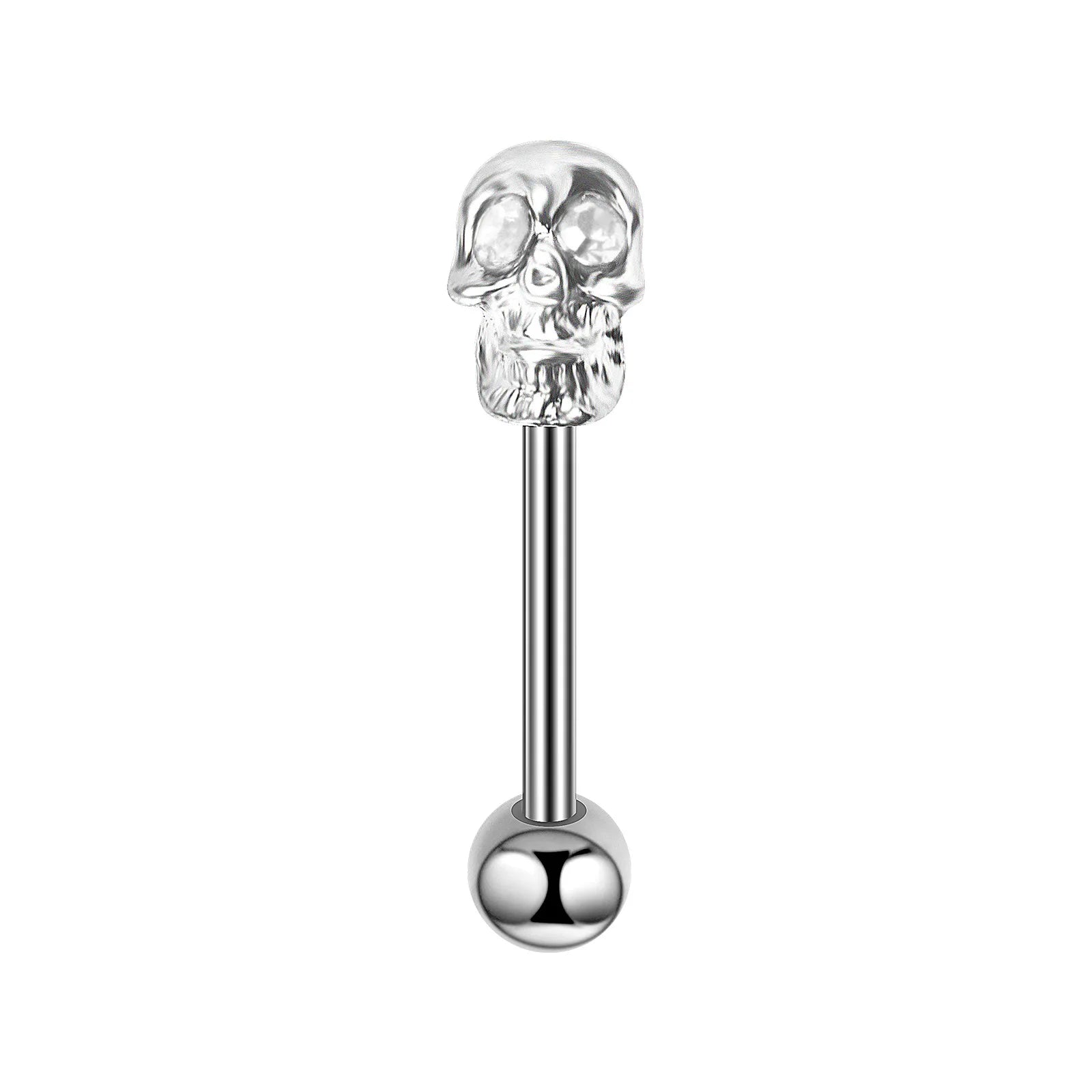 Tongue Rings Stainless Steel 316L, 5 Color Diamond Encrusted Skull Piercing Jewelry detail view