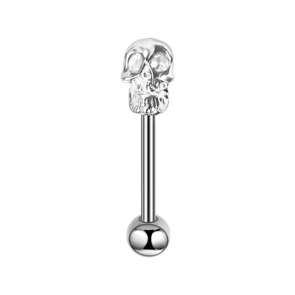 Tongue Rings Stainless Steel 316L, 5 Color Diamond Encrusted Skull Piercing Jewelry detail view