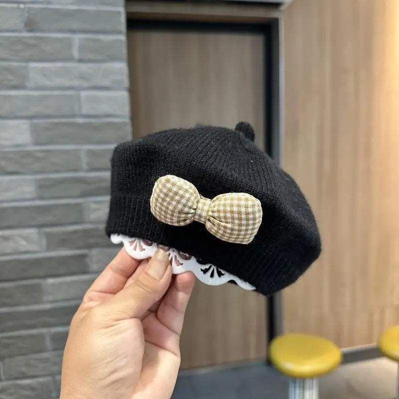 Kids Knitted Beret with Bow | Winter Hat for Baby Girls and Toddlers detail view