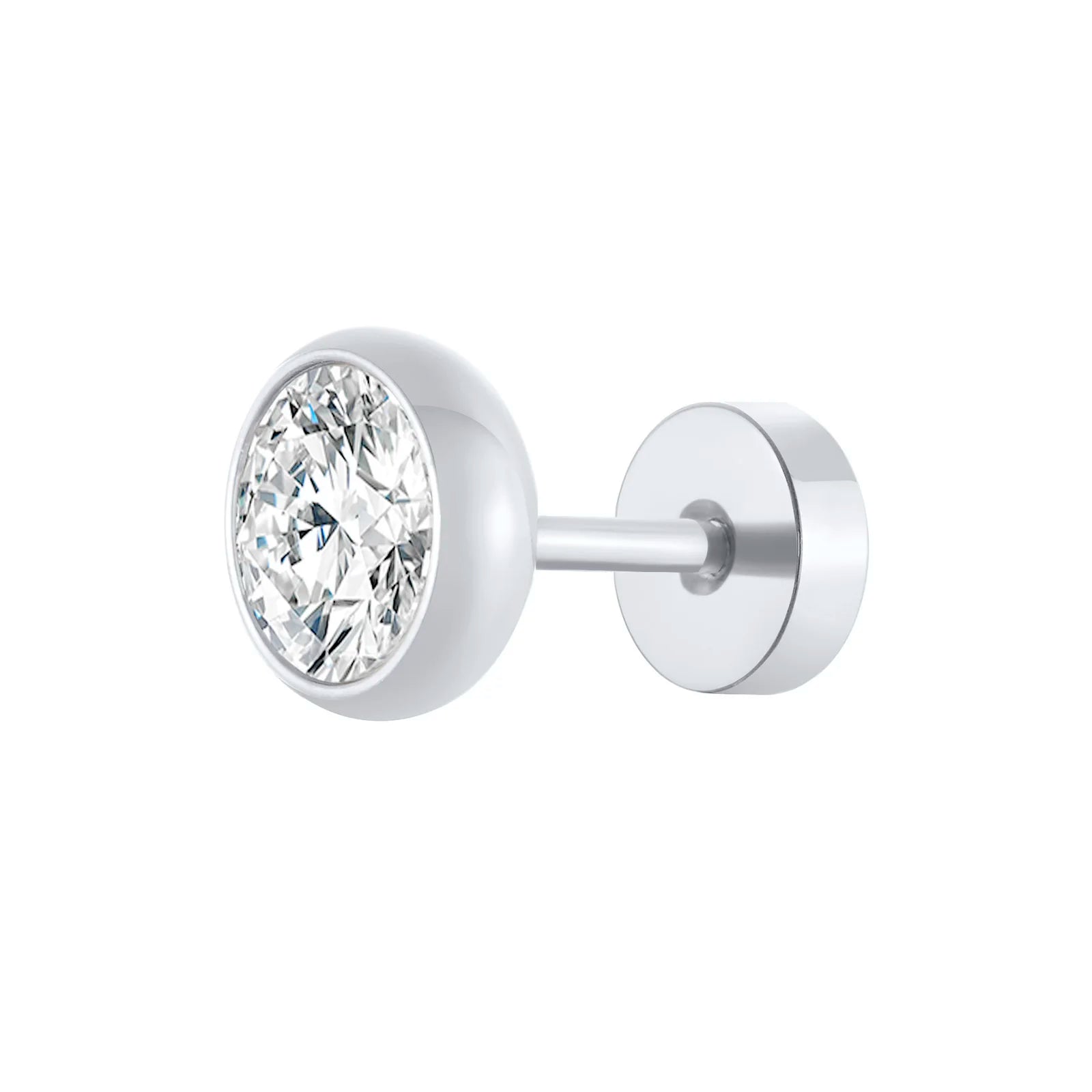 Vnox Multi-faced Cut Zircon Stone Earrings for Men, Screw Back Stud Barbell Shaped additional angle