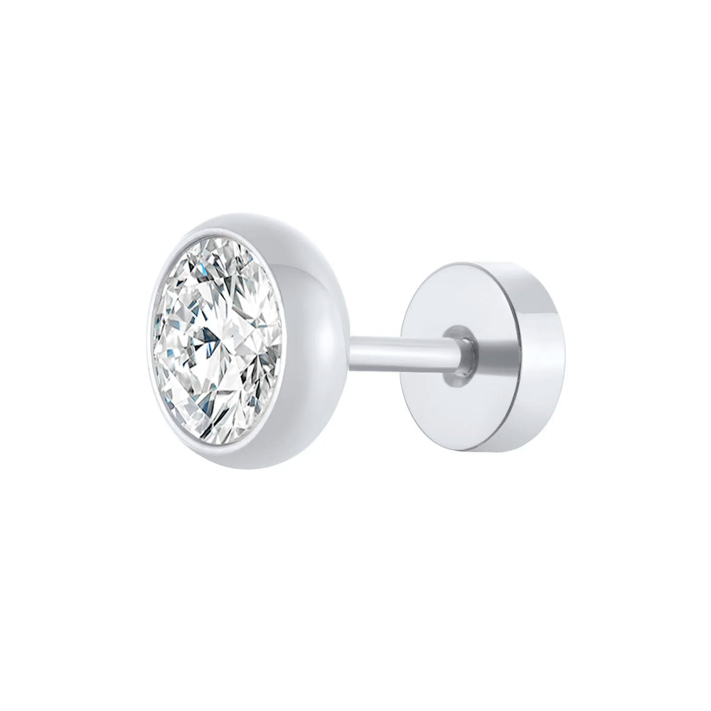 Vnox Multi-faced Cut Zircon Stone Earrings for Men, Screw Back Stud Barbell Shaped additional angle