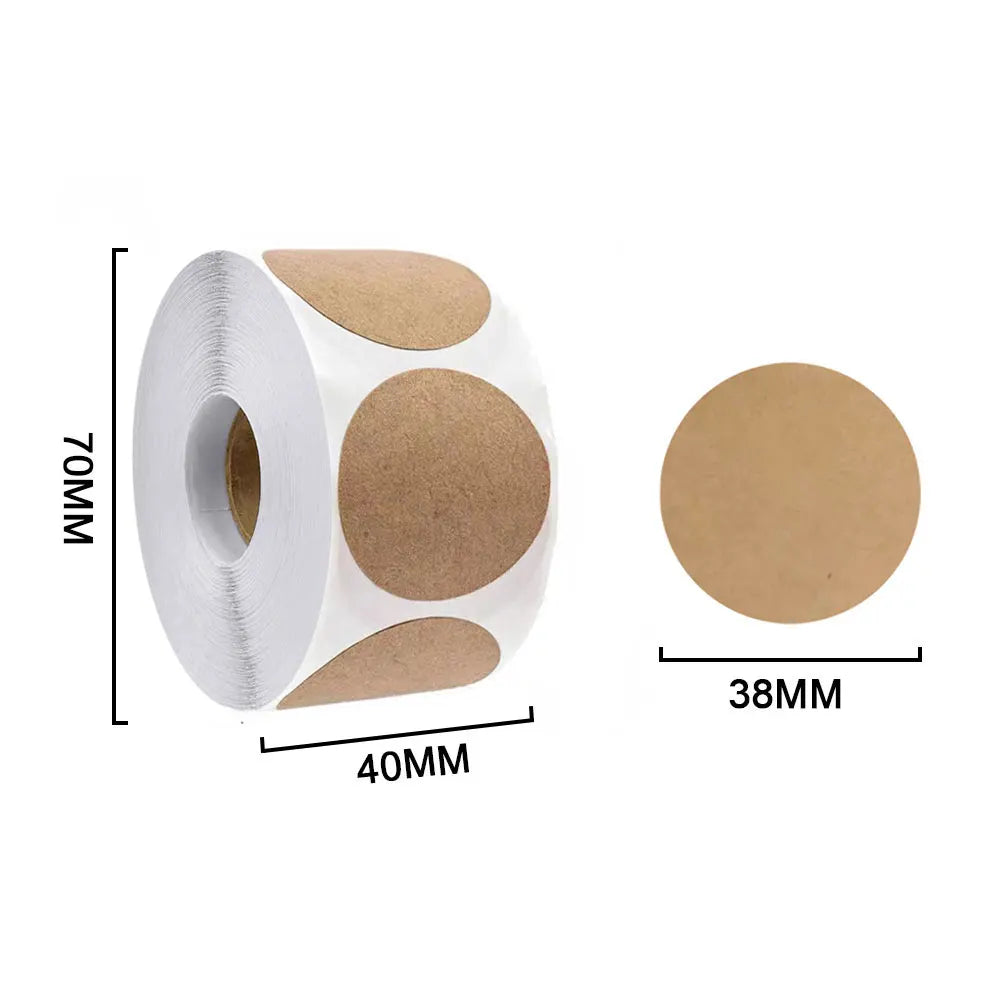 Kraft Self-Adhesive Label Paper Stickers | 500pcs Round Roll for Organization alternate view
