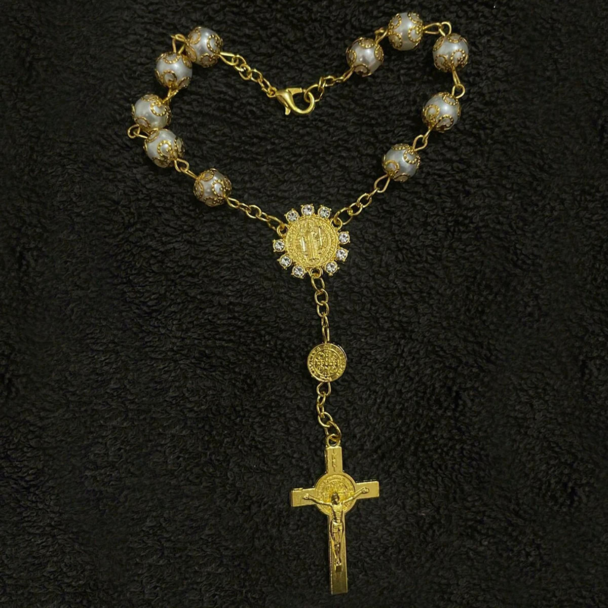 Cross Pendant Rosary Necklace alternate view