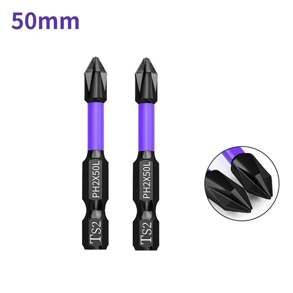 2Pcs Magnetic Batch Heads PH2 Cross Bits | Non-Slip for Screwdrivers and Hand Drills close-up view