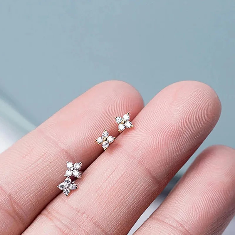 2/3Pcs Dainty CZ Flower Stud Earrings For Women, 18K Gold Plated Tiny Small Cute Cart lifestyle view
