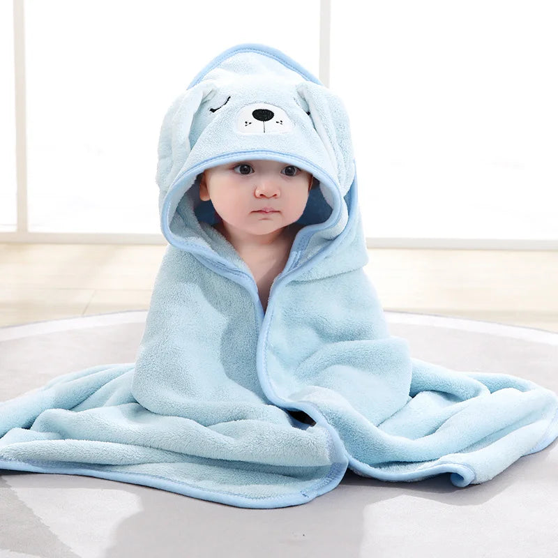 Cartoon Animal Baby Bath Towel | Soft Hooded Toddler Bathrobe for Boys Girls close-up view
