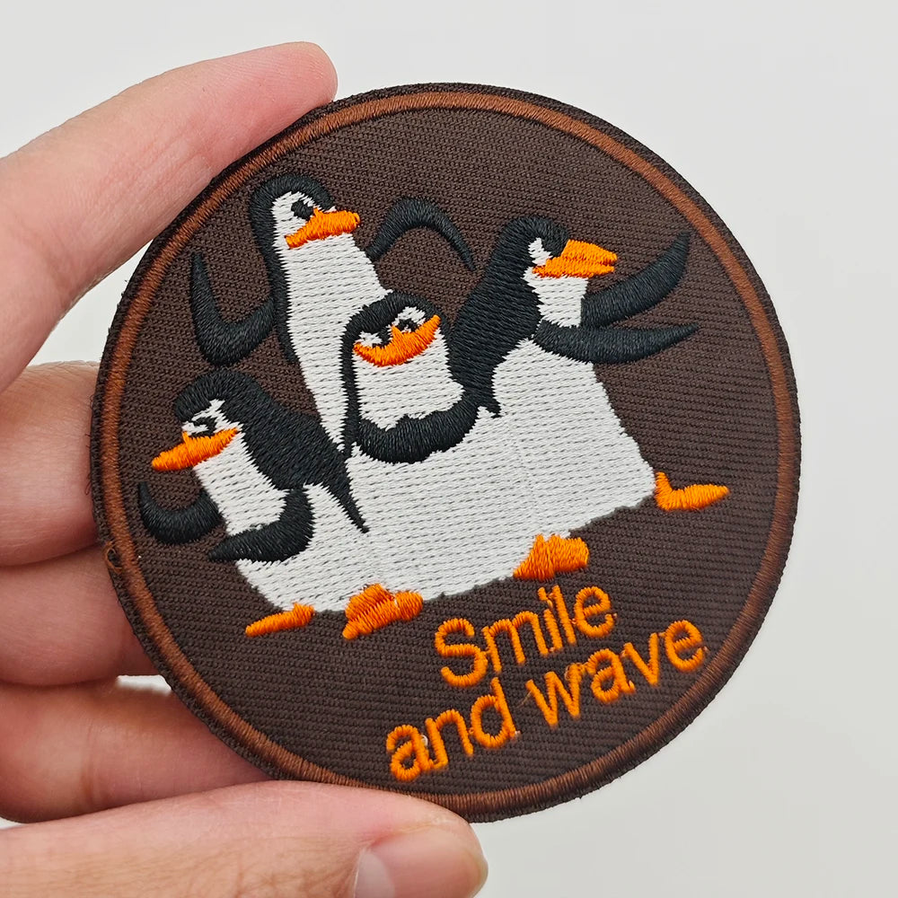 Cartoon Penguin Embroidered Velcro Patch | Cute Tactical Applique for Clothes, Bags, H close-up view