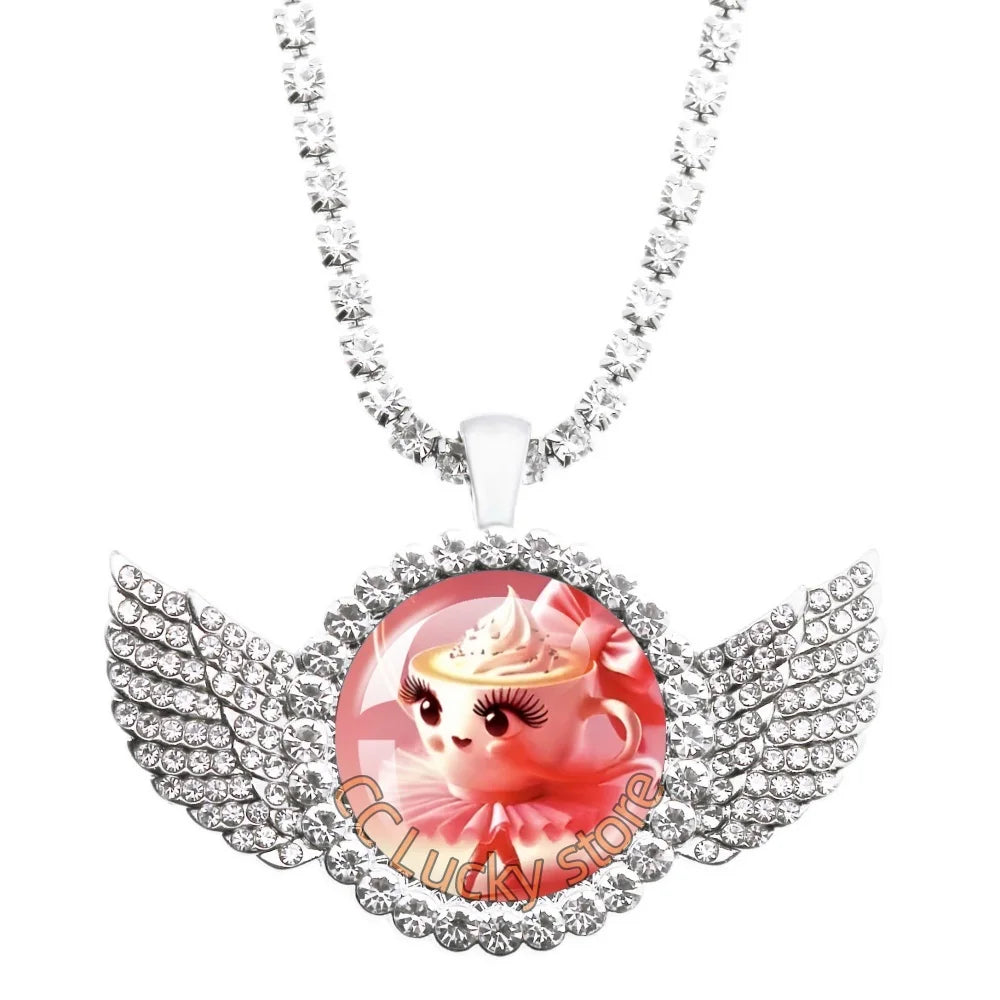 25mm Angel Wing Necklace | Italian Brainrot Pendant Funny Animal Jewelry Gift close-up view