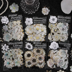 20pcs Flowers Gold Foil Stickers Set | PET Stickers Pack for Scrapbooking, Junk Journals, and Collag