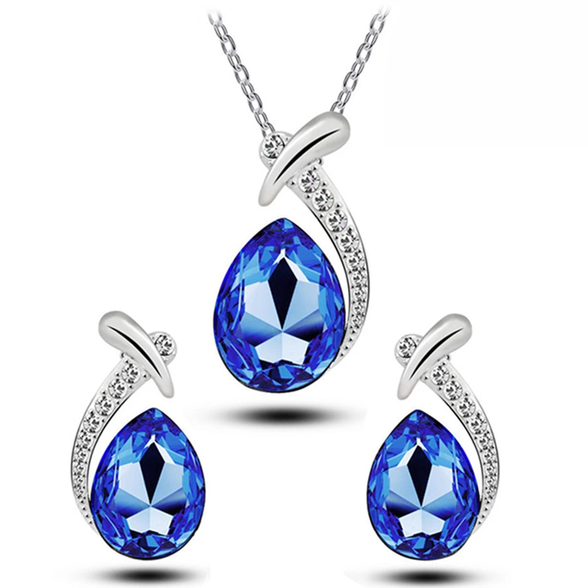 Fashion Silver Color Necklace Earrings Cubic Zirconia Jewelry Sets Elegant Crystal Zirco detail view