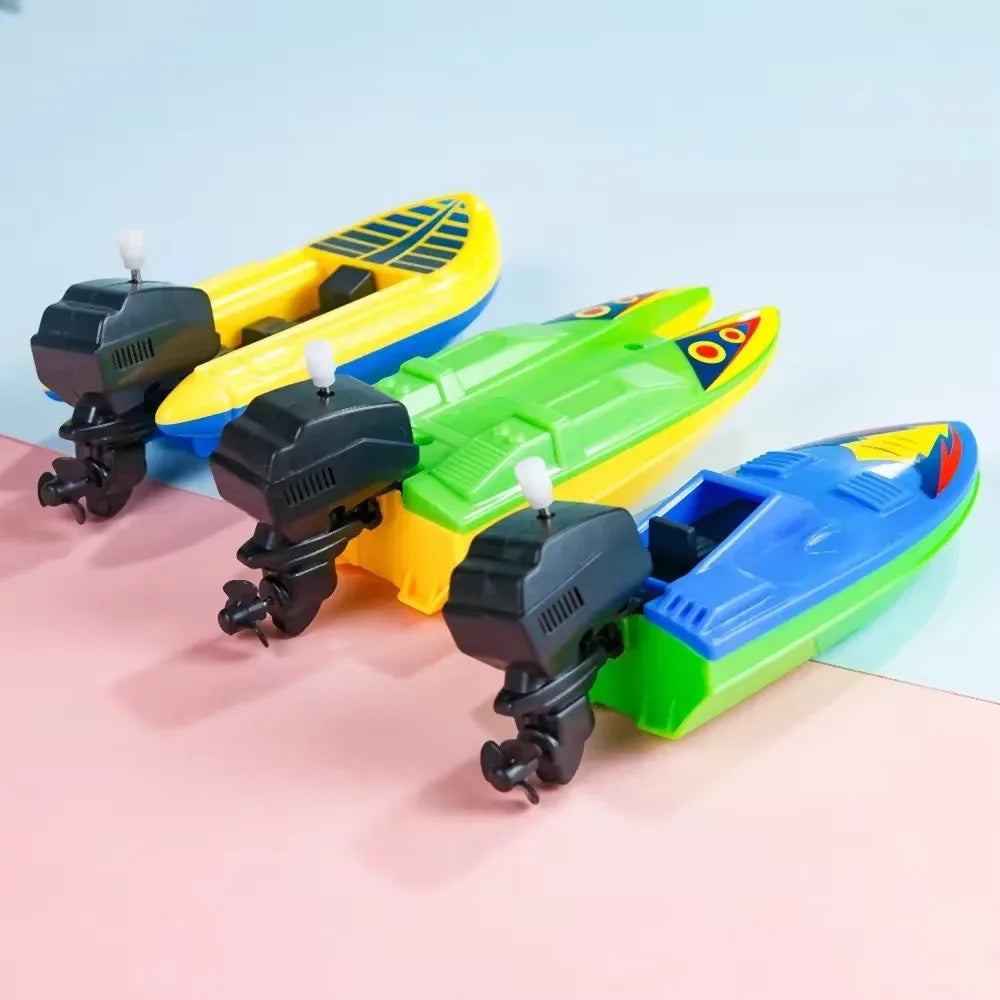1pc Speed Boat Clockwork Toys Ship Wind Up Toy Float In Water Kids Toys Classic Bathtu close-up view