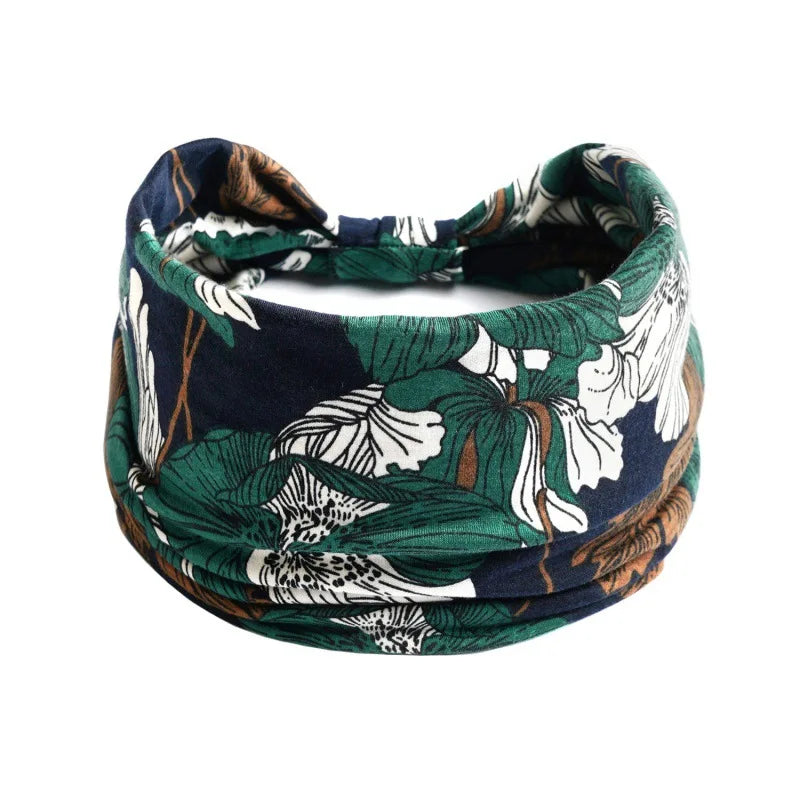 Bohemian Style Elastic Hair Bands Yoga Headband Women Headwear Print Vintage Cross Uni close-up view