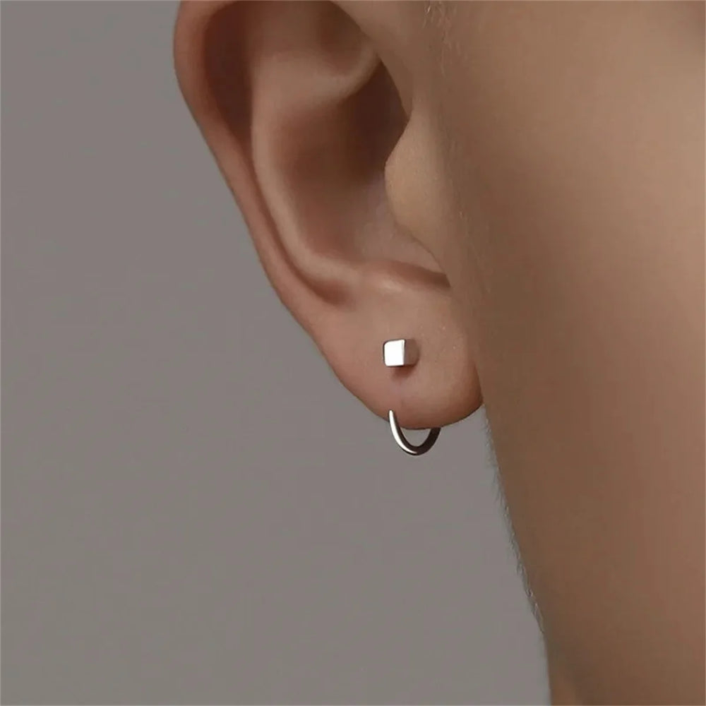 2pcs Vintage Minimalist Square Stud Earrings | Stainless Steel Tragus Cartilage Helix alternate view