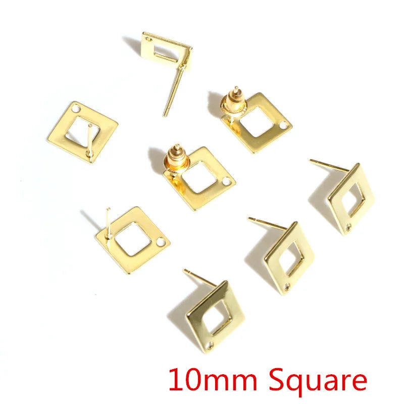 20pcs 316 Stainless Steel Gold Color Geometric Earring Stud Earring Posts Connector fo close-up view