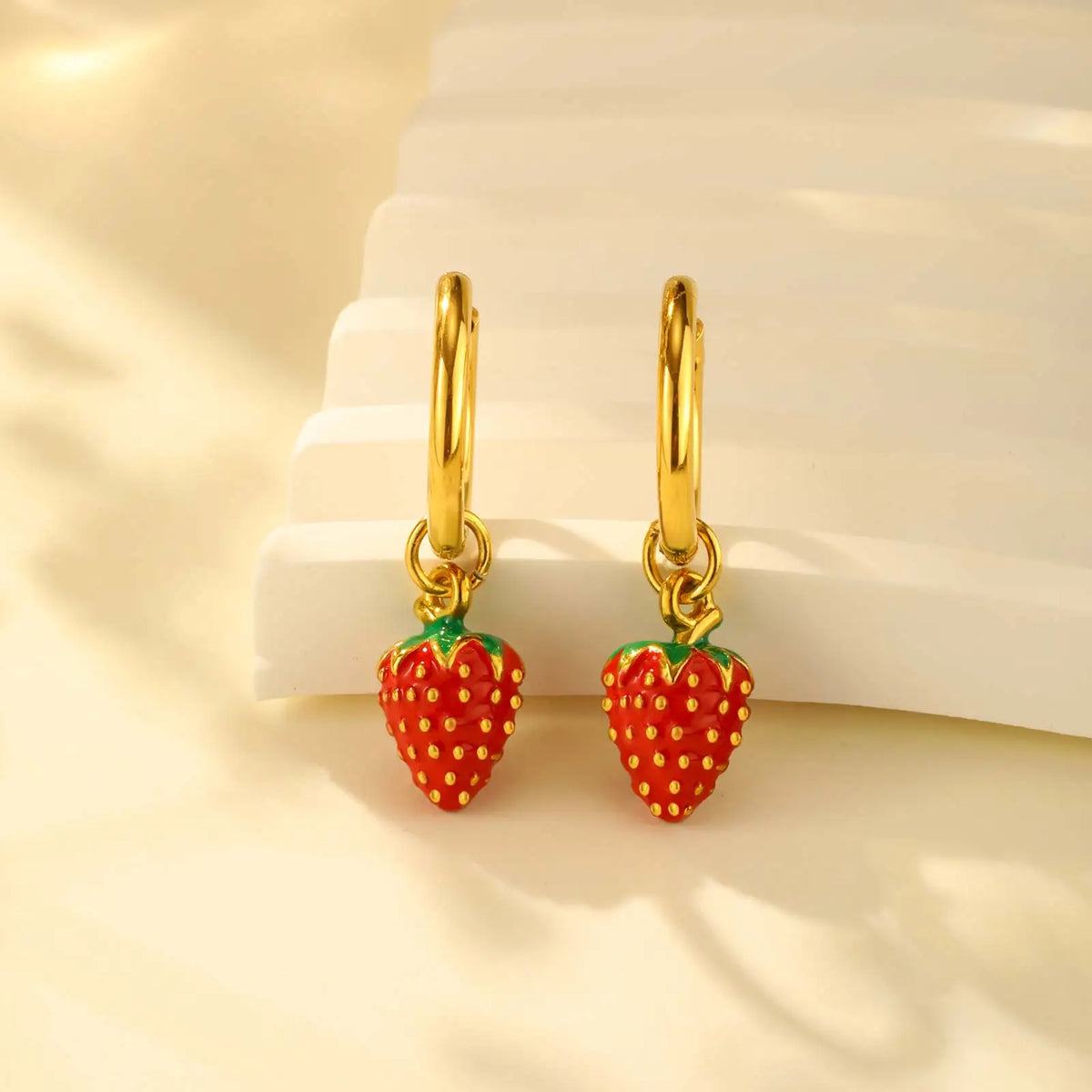 Women's Sweet Strawberry Drop Earrings,Gold Plated Stainless Steel Hoop Earrings fo additional angle