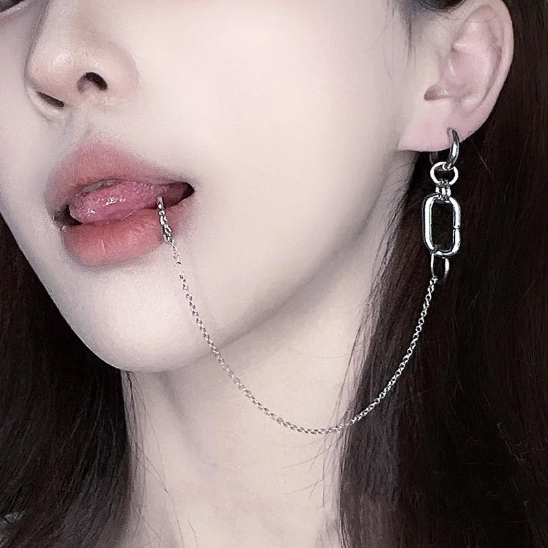 NANA Inspired Lip Piercing Set | Cosplay Punk Chain Earrings detail view