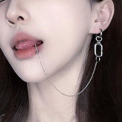 NANA Inspired Lip Piercing Set | Cosplay Punk Chain Earrings detail view