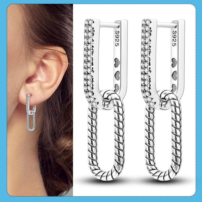 Hot Sale 925 Sterling Silver Heart Earrings Fit Original Charms Hoop Earrings For Wom lifestyle view