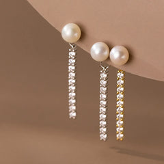 925 Sterling Silver Pearl Zircon Stud Earrings