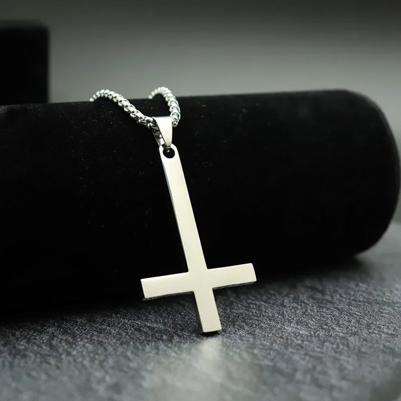 Simple Cross With Circle Pendant Necklace | Stainless Steel Christ Cruz Chain for Men an detail view