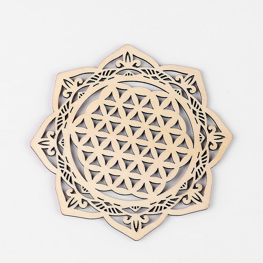 Wooden Chakra Board with Metatron Flower | Laser Engraved Meditation Coaster