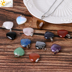 Natural Stone Heart Pendant Necklace | Crystal Healing Jewelry for Women detail view