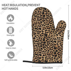 Leopard Print Oven Gloves Set | Heat Resistant Kitchen and BBQ Gloves close-up view
