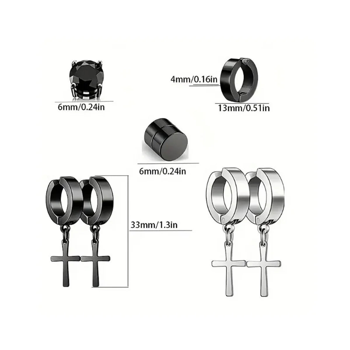 2pcs Punk Mens Strong Magnet Magnetic Ear Stud Set,Non Piercing Cross Clip-on Earring lifestyle view