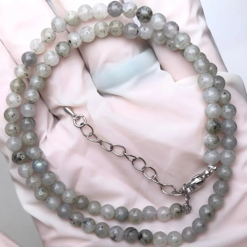 Natural Stone Bead Adjustable Necklace | Agate Opal Tigers Eye Quartz Crystal Jewelry lifestyle view