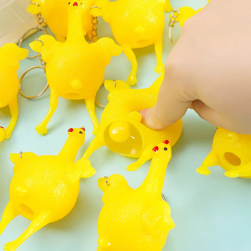 1/2pcs Funny Mini Chicken Keychain, Squeezable TPU Egg-Laying Duck Toy, Creative No additional angle
