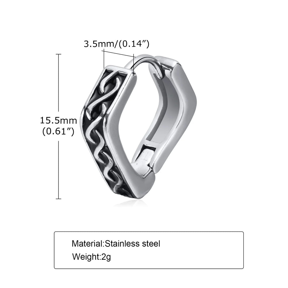 Punk Viking Hoop Earrings for Men Boys,Vintage Celtic Knot Stainless Steel Huggies Ear close-up view