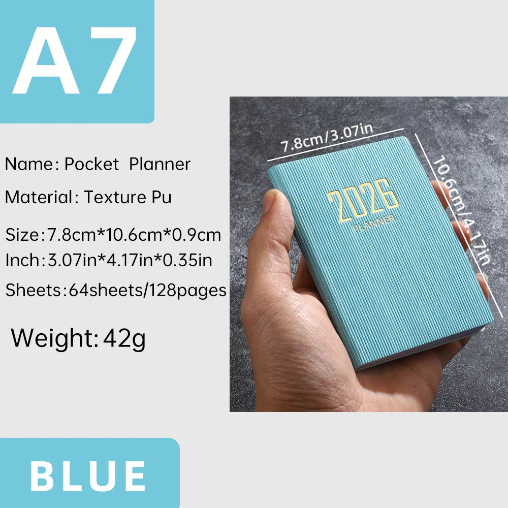 A7 2026 English Planner Book – Mini Pocket Weekly Calendar