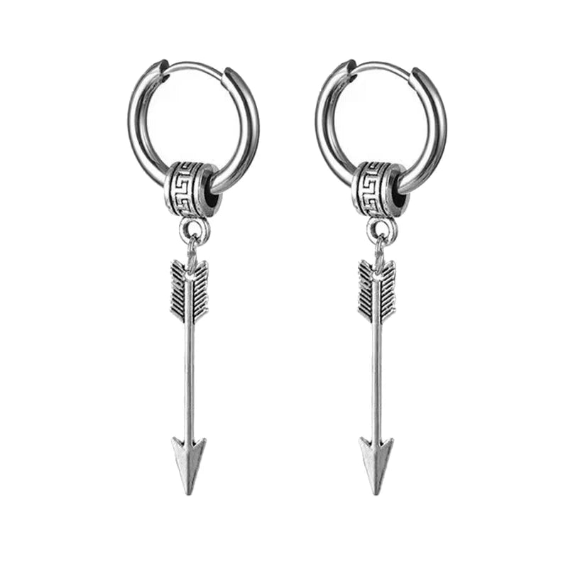 Black Arrow Punk Stainless Steel Stud Earrings | Unisex Gothic Ear Clip Set detail view