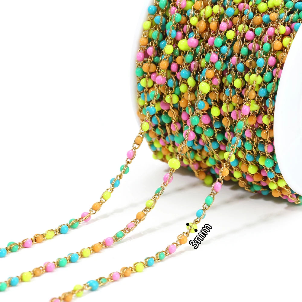 1 Meter Stainless Steel Enamel Beads Chain | DIY Jewelry Making Supplies alternate view