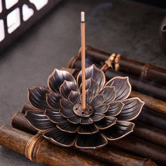 Lotus Alloy Incense Burner Stick Holder | Buddhism Meditation Decor detail view