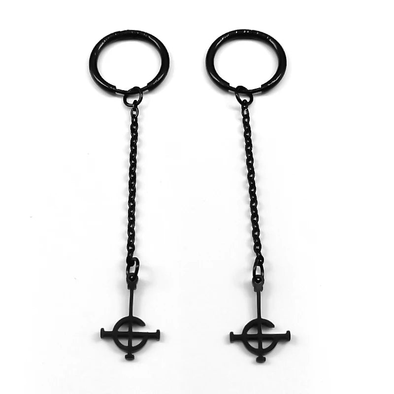 Goth Ghost BC Nameless Dangle Earrings | Stainless Steel Ghoul Band Jewelry close-up view