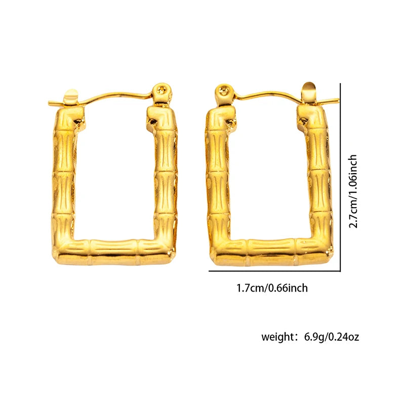ANENJERY 316L Stainless Steel Hollow Square Texture Drop Earrings | Hypoallergenic Ge alternate view