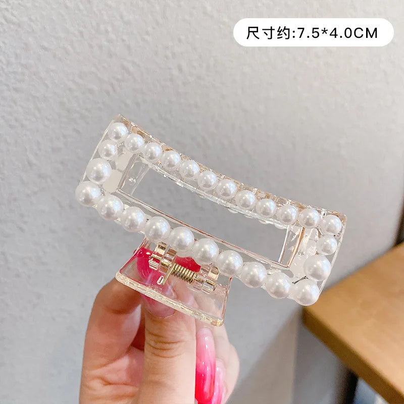 Simulated Pearl Hair Claws for Women Korean Acrylic Hair Clips Girls Large Size Barre lifestyle view