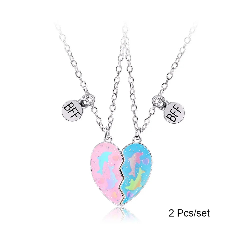 Broken Heart Best Friends Pendant Set | Magnetic Adjustable Lover Necklace for Women lifestyle view