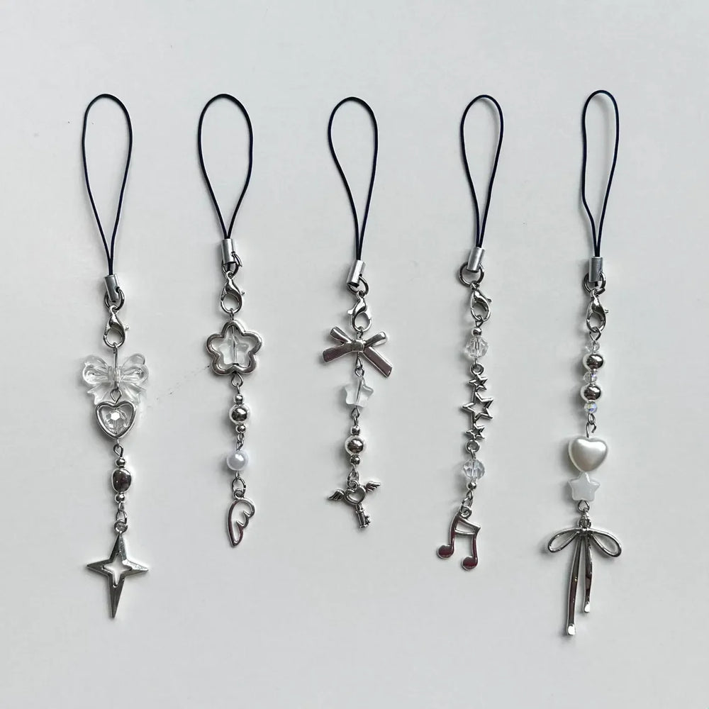 Acubi Y2K Phone Charms, Chrome Dainty Phone Accessories, Handmade Beaded Keychain, Cyber Grunge Meta