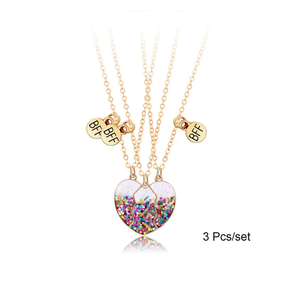 3 Pcs/set Best Friends Pendant Necklace For Woman Magnetic Adjustable Rainbow Daisy Lo close-up view