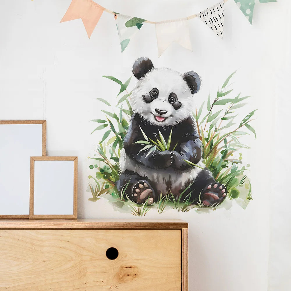 Panda Wall Decal for Kids Room | Cute Bamboo Eating Animal Sticker alternate view