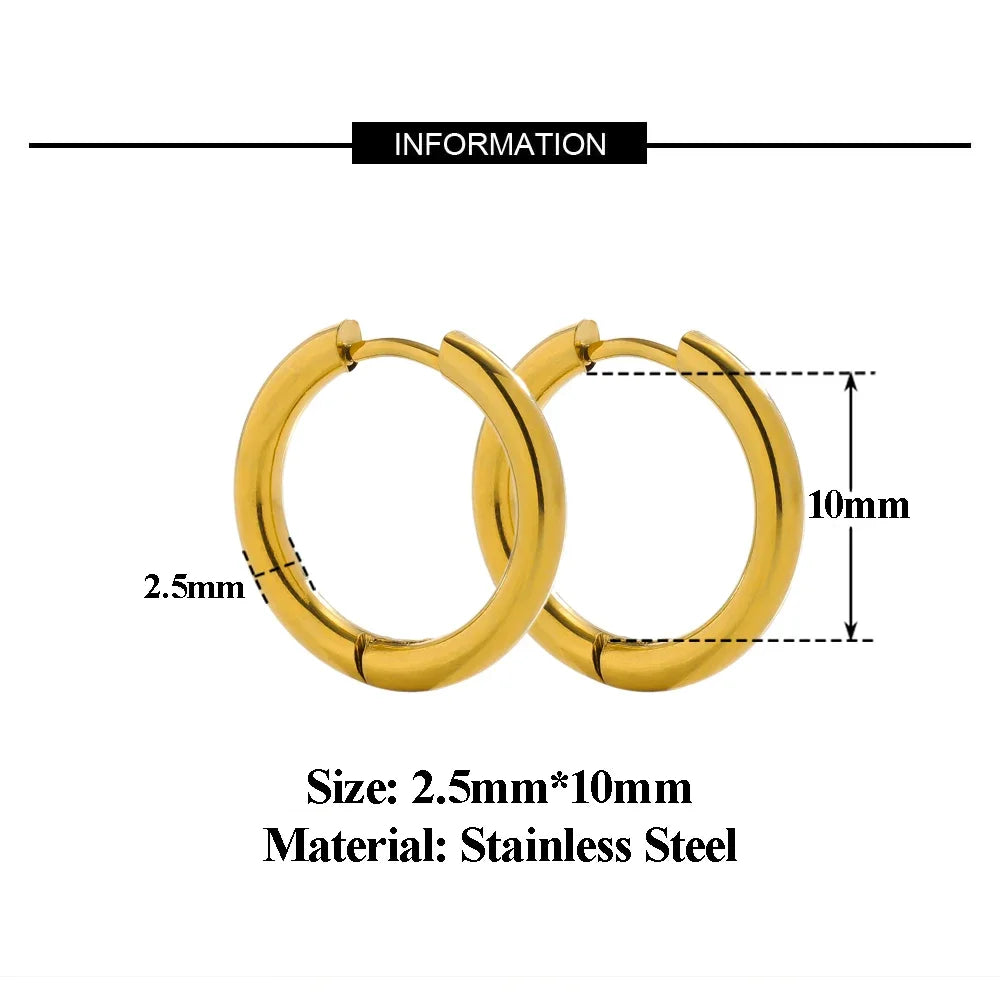 10pcs 18K PVD Gold Plated Stainless Steel Hoop Earrings Women Earrings Men Punk Hiphop B detail view