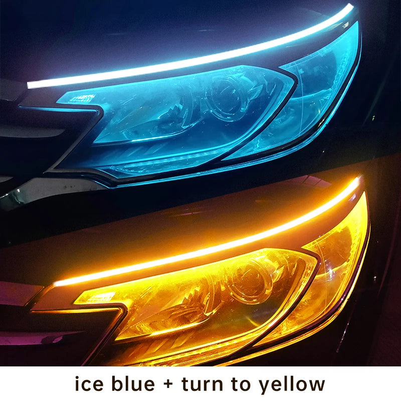 2pcs Car LED DRL Light Strip Dynamic Scan Flexible Waterproof 12V Universal | Daytime close-up view