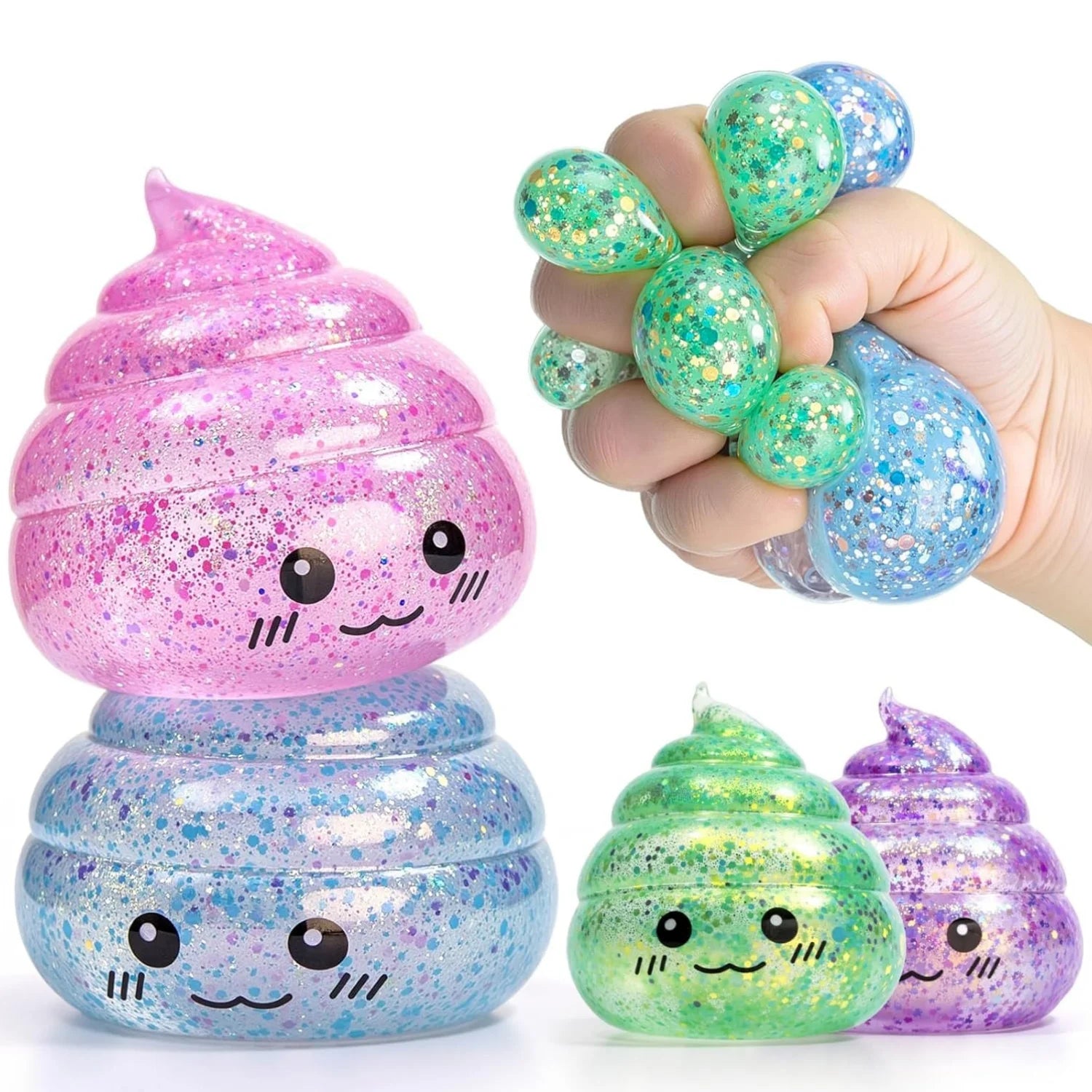 Novelty Squishy Poo Stress Ball Squishies Toys Glitter Funny Stretch Squeeze Fidget Toys for Kids Ad