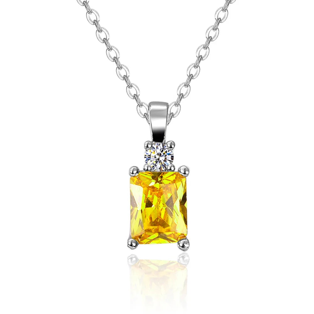 925 Silver Radiant Cut Yellow Crystal Pendant Necklace Women Sparkling Cubic Zircon C lifestyle view